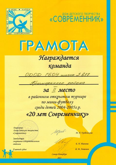 2013-2014 (Мини-футбол. 20 лет Современнику) 2 место